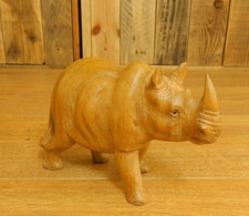Wooden Rhinoceros Rhino Carving - Hand Carved Rhino Carving - 15cm