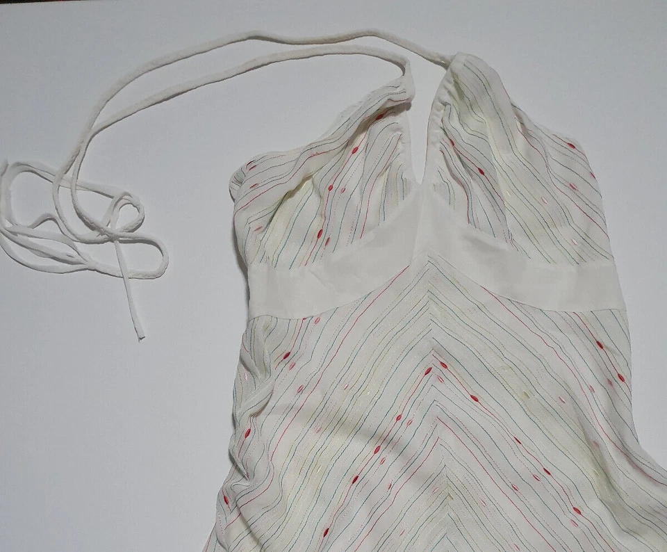 ESPIRIT DRESS SIZE 14 WHITE STRIPEY HALTER NECK ZIP UP BEACH BABE 2000S - image 2 of 4