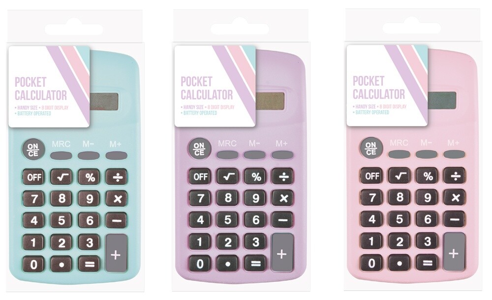 3x IG Design Home School Office Stationery 8 Digit Pocket Calculator - Assorted