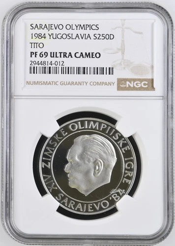 1984 YUGOSLAVIA S250D TITO SARAJEVO OLYMPICS NGC PF 69 ULTRA CAMEO