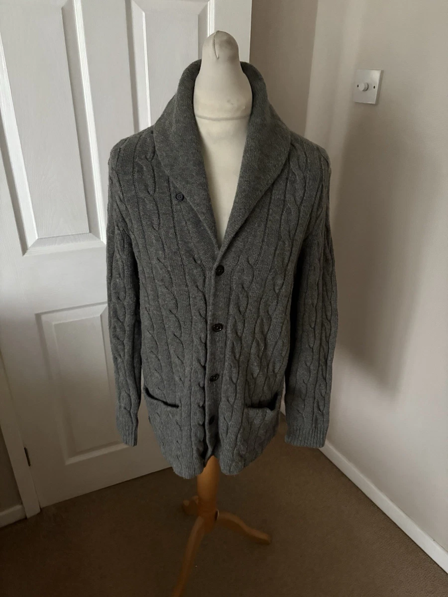 Cárdigan Polo Ralph Lauren Gris Para Hombre Lana de Cordero Tejido con Cable Cuello Chal Talla XL