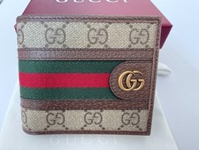 Cartera monedero plegable de cuero para hombre Gucci GG - verde/rojo