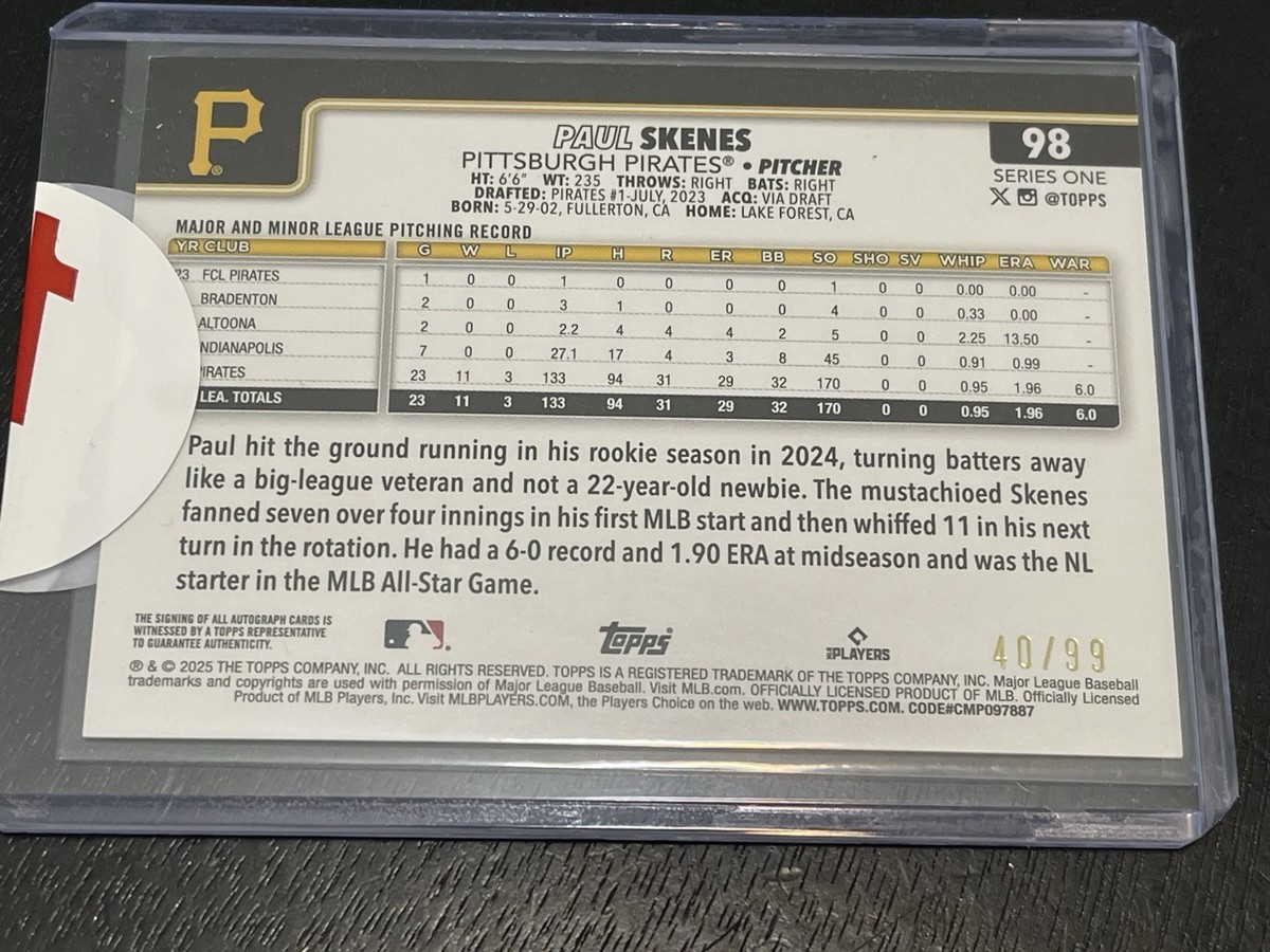 Paul Skenes 40/99 [Green Foil] 2025 Topps Series 1 - Flagship Real 