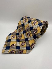 Givenchy Monsieur Men  s Silk Tie Yellow Blue Geometric Floral 4  x 58  Vintage