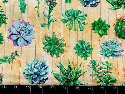 Tina Scrap 9''x21'' Succulents Plants Desert Flower Garden Cactus Cotton Fabric