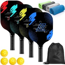 Pickleball Set with 4 Wood Paddles, Comfort Grip, 4 Balls, Towels  Carry Bag