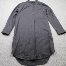 Madewell Shift Dress Womens XXS Gray Linen Blend Button Pocket Long Sleeve Midi