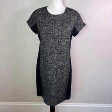 J.Crew Tweed Shift Dress 6 Black White Wool Blend Dark Academia Mod Goth Office