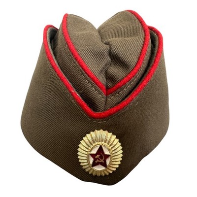 Original Sowjetische Offizier Pilotka Mütze 1990 UdSSR Militär Garnisonsmütze mit Abzeichen