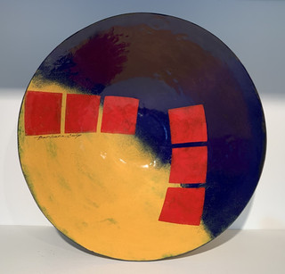 Rare Large Barbara Culp Enamel on Copper Bowl Modernist Style in Primary Colors