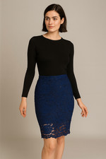 PIERRE BALMAIN Skirt 38 Paris DESIGNER Sheer FLORAL LACE Ribbon PENCIL S Italy