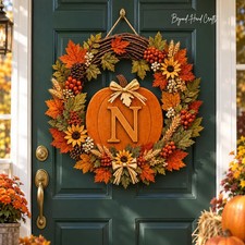 Personalized Fall Pumpkin Door Hanger Custom Monogram Wood Sign Autumn Decor