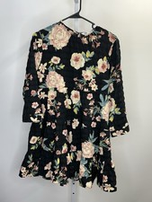 ZARA Women's Black Floral 3/4 Sleeve Babydoll Mini Dress,Size Small. 1R