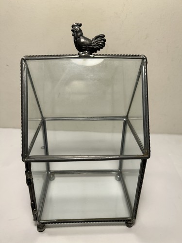 Vintage Lead Glass Terrarium Display Church Shape Rooster Accent 8.25” - Picture 3 of 7