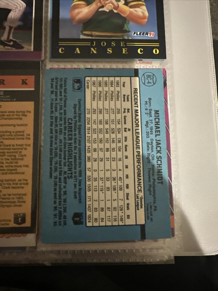 Tarjeta Donruss MVP Mike Schmidt 1988 #BC-4 muy buen estado. Foto 2 de 4