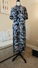 Vince Camuto Floral Midi Shirt Dress Size Small Belted Black Blue