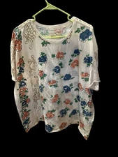 We The Free People Top Women S Short Sleeve Floral VERY Oversized Lagenlook Boho