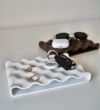 Minimalist Jewelry & Keys Tray Set of 2 – White & Light Brown | Modern Decora...