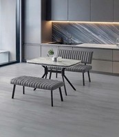 Esszimmer-Set Esstisch Bank Sitzbank Marmor Grau Bequem Modern
