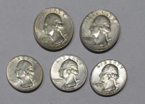 Lot Of 5 Washington Quarters 90% Silver- 1964-D - NR