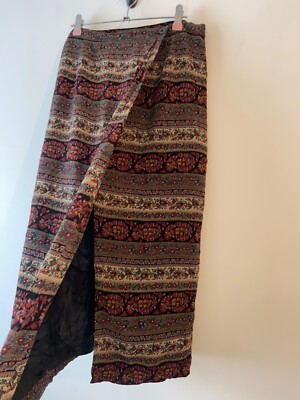 Vintage Rock Gr. 12 Midi Wickel bunt Blumen gefüttert Boho Retro Gypsy Folk
