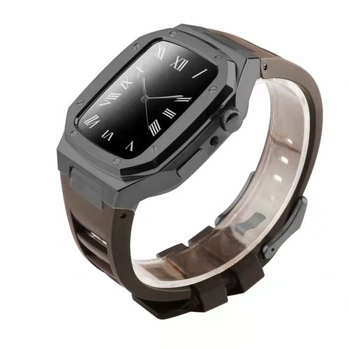 Fluororubber Band Stainless steel Case Royal Oak Mod For Apple Watch 44/41/45mm - Zdjęcie 12 z 21