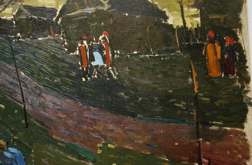 Pintura al óleo soviética URSS impresionismo figura mujer rural aldeana Foto 3 de 4