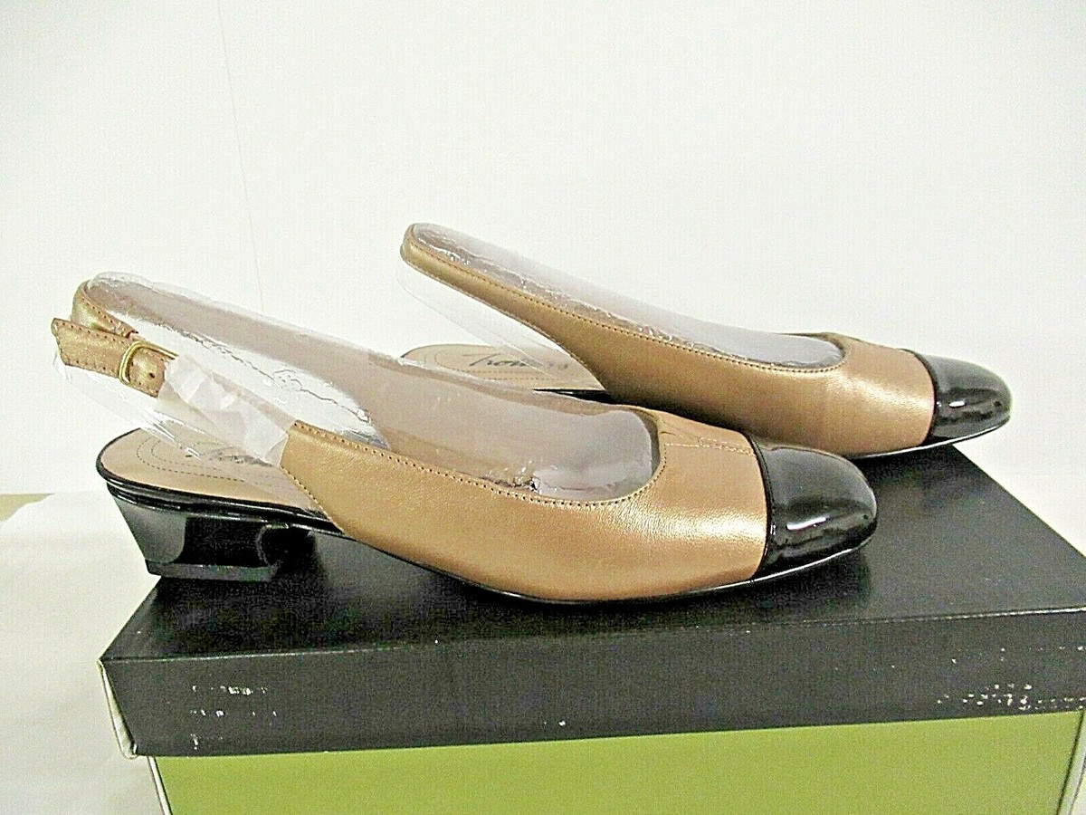 MSRP $93.00) NEW Trotters Womens Dea Gold Black Slingbacks Size 6