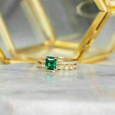 Verlobungsring 2,50 kt Smaragdschliff Lab Created Smaragd 14 Karat Gelbgold vergoldet
