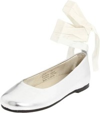New Pazitos Metallic Silver Ankle Ribbon Strap Girls Ballerina Flats Dress Shoes