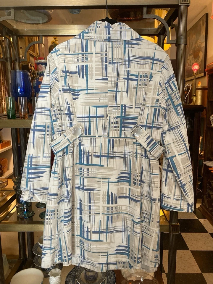 Mac & Jac White Blue Patterned Trench Jacket with pearlescent buttons size 10 - Изображение 2 из 4