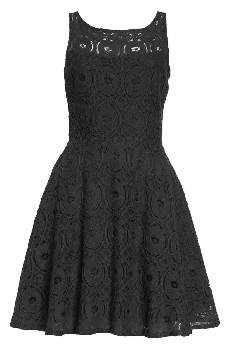 NEW BB DAKOTA RENLEY STRETCHY LACE FIT FLARE SLEEVELESS BLACK DRESS SIZE  10