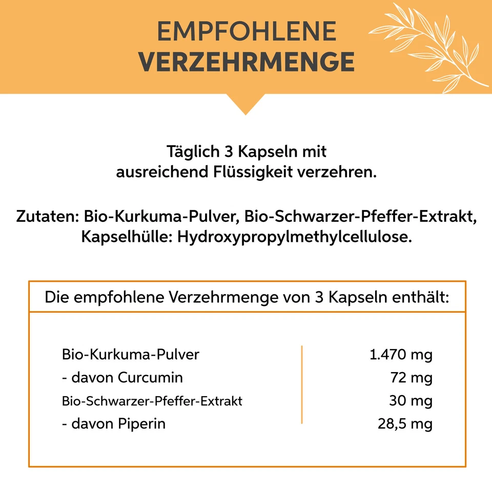 Bio Kurkuma Kapseln | Curcumin & Piperin Hochdosiert 1500mg Tagesdosis Curcuma - Bild 3 von 4