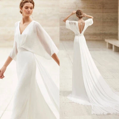 Brautkleid Hochzeitskleid Weiß Ivory Chiffon V-Ausschnitt Plus Size 38 40 42 44 - Bild 1 von 4