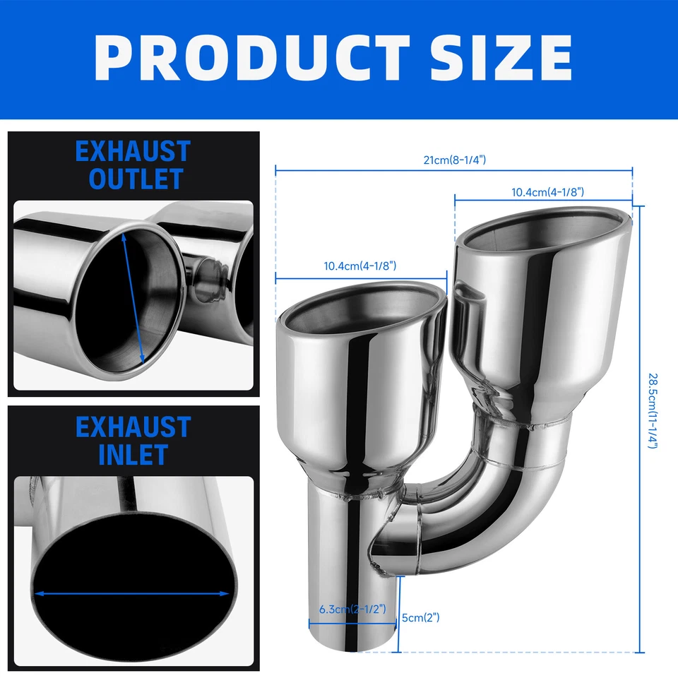 For Ford F150 2.5" ID 4" OD Dual Exhaust Quad Tips Double Wall Stainless Steel - Imagem 2 de 4