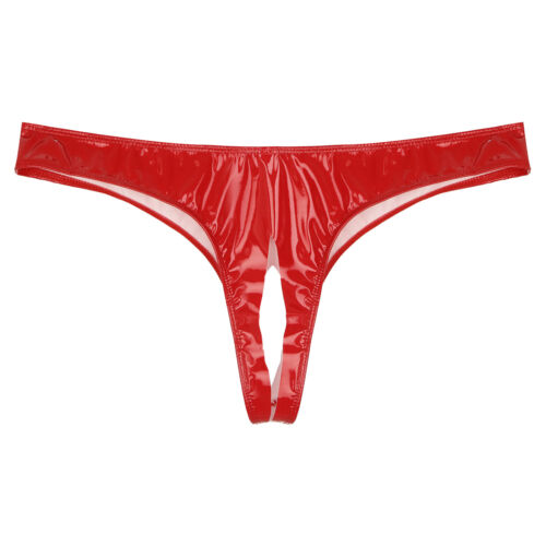 Wetlook Leder Herren Unterhose Mit Loch Lack String Offener Unterwäsche - Bild 18 von 35