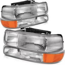 Pair Chrome Headlights Assembly For 1999-02 Chevy Silverado 2000-2006 Suburban Pair Chrome Headlights Assembly For 1999-02 Chevy Silverado 2000-2006 Suburban