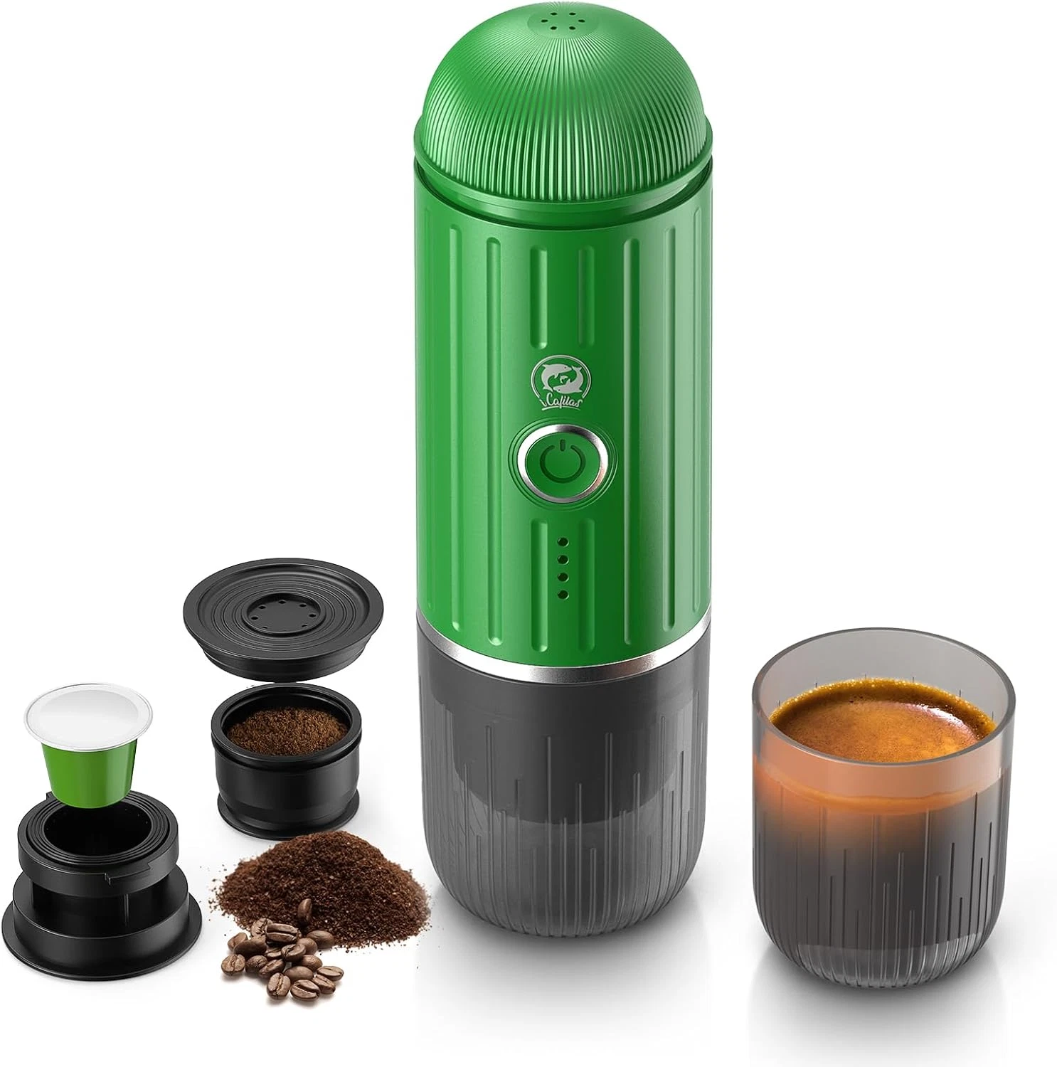 Portable Electric Espresso Maker - 2 in 1 for Ground Coffee & Capsules (Green)