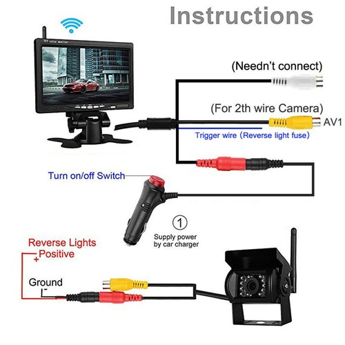 Wireless backup rear view camera system 7" monitor night vision for RV truck bus - Picture 6 of 10
