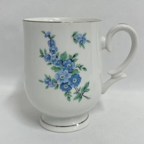 Royalton China Co Translucent Porcelain Coffee Cup Mug Vintage White Blue Floral