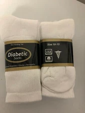*** 6 Pair Diabetic White Crew Socks MADE IN THE USA 10-13 ***