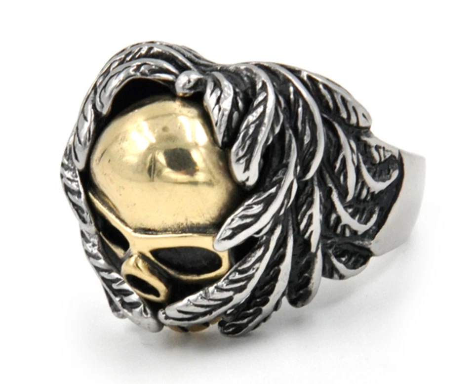 NEW INOX Jewelry Men's Gold Skull Head Wings Wrap Skeleton Ring Size 9-13 FR1429 - Image 3 of 4