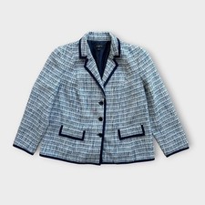 Talbots Tweed Blazer Jacket Women's Size 16 Blue White Boucl Classic Preppy