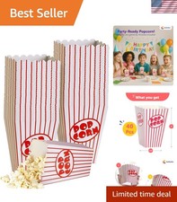 40-Pack Movie Night Popcorn Boxes for Party - 11oz Red and White Paper Bucket...