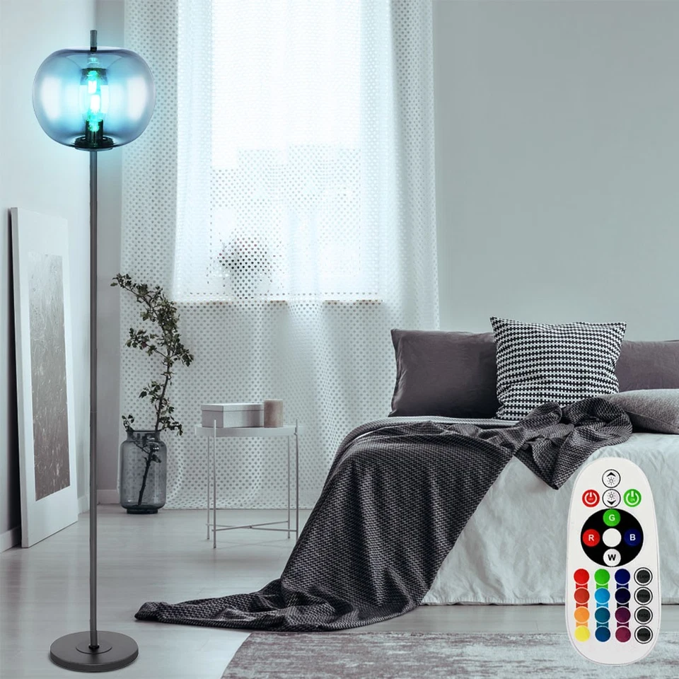 Lampada Da Terra Vintage RGB LED Con Globo In Vetro Fumè Dimmerabile - Immagine 3 di 4