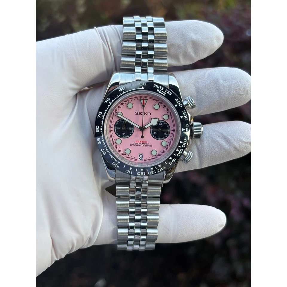 Reloj Seiko VK63 Mod 40mm Esfera Rosa Panda Cronógrafo Zafiro Cerámica 904L Foto 2 de 4