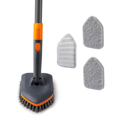 CLEANHOME Tile Tub Scrubber Brush with 3 Different Function Cleaning Gray 