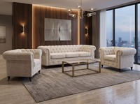 Beiges Klassisches Wohnzimmer-Set 3+1+1-Sitzer-Sofas Chesterfield PolstermöBel
