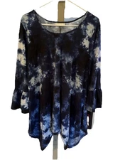 Bobbie Brooks Blue Tie Dye Blouse, Size 1X, Flowing Sleeves