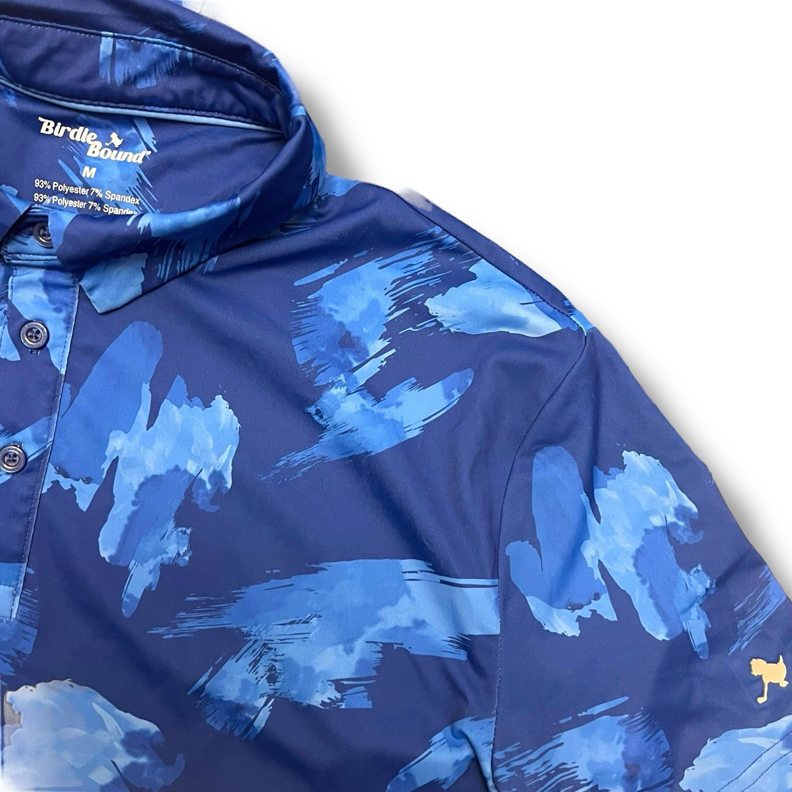 Birdie Bound Golf Polo Shirt Mens Med Blue Abstract Performance Stretch Casual